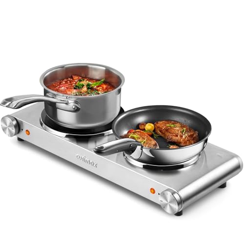 CUSIMAX Electric Hot Plate, 1800W Double Burner, Cast Iron Countertop Cooktop, Hot Plates for Cooking, Portable Countertop Stove, Compatible with all Cookwares, Upgraded Version