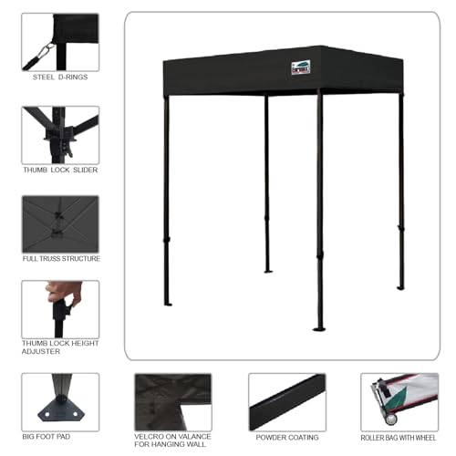 Image of Eurmax USA 5x5 Pop Up Canopy Tent,Commercial Tent with Patented No-Tip Rolling Bag,4 Zippered Removable Walls,UV & Water Resistant Top,Heavy Duty Outdoor Gazebo,Instant Shelter(Black with Window)