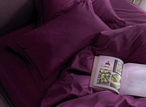 Eikei Solid Color Duvet Cover 120X98-Inch Luxury Bedding Set 400 Thread Count Egyptian Cotton Long Staple Sateen Weave Breathable Silky Soft Pima Premium Quality Bed Linen (Super King, Deep Plum) #TOP4