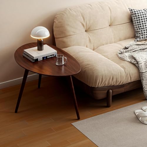 Image of Small Oval Coffee Table, 25.6'' Small Mid Century Modern End Table for Living Room, 100% Solid Sheehsam Wood Side Table,