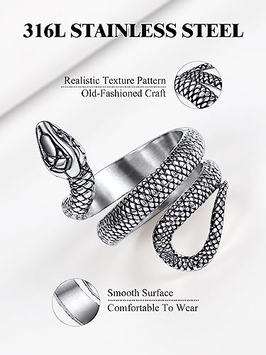 Stainless Steel/18K Gold Plated/Black Snake Ring for Men Women Size 7-12 Serpent Reptile Rings Punk Gothic Jewelry(with Gift Box)4