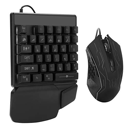 Tangxi One‑handed Keyboard Mouse Set, USB Wired 35Keys One-Handed Mechanical Feeling Gaming Keyboard with 7-Color Backlight for PC/Desktop Computer