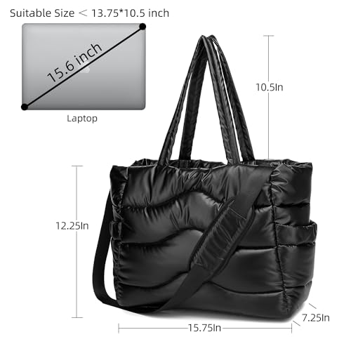 Y.U.M.C. Quilted Puffer Tote Bag for Women- Stylish Multi-Way Carrying Shoulder Bag with Laptop Compartment2