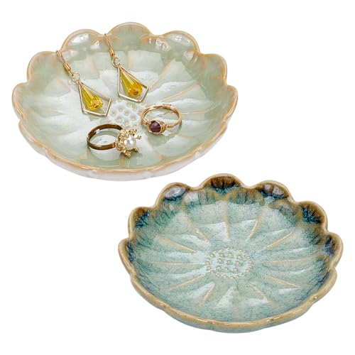 PH PandaHall 2 couleur Plateau à Bijoux en Forme de Fleur de Lotus Support pour Bagues Plat Bol à Sauce Plateau à Bibelots en Céramique Plat à Tremper Table de Nuit, Décoration de la Maison