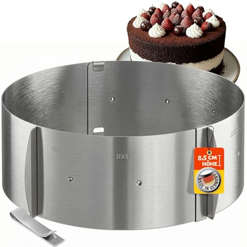 4smile Tortenform verstellbar hoch 8,5 cm - Edelstahl Tortenring Ø 16-30 cm, stabile Backring - Kuchenring rund verstellbar, Backrahmen rund zum Backen und Dekorieren