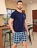 Bresdk Men's Pyjamas Set Checked Short Sleeve Pjs Two-Piece Soft Loungewear Comfortable Sleepwear Summer Nightwear with Pockets Blue 3XL #1