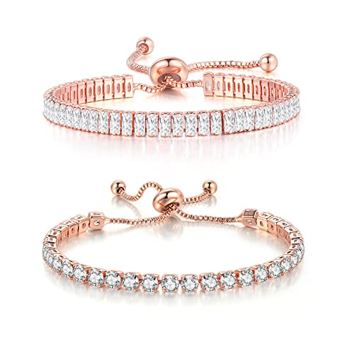 Dainty Sparkling Crystal Tennis Bracelets Set 18K Gold Plated Shiny Cubic Zirconia Jewelry Birthday Gifts for Women