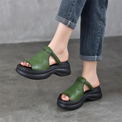 Women's Leather Wedge Slippers - 6cm Peep Toe Hollow Summer Platform Flats4