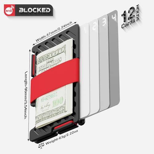 Image of Minimalist Wallet for Men with Air tag Holder(Not Included AirTag), Rfid Blocking Metal Wallets with Money Strap, Slim Front Pocket Aluminum Card Holder, Black, LKA-04