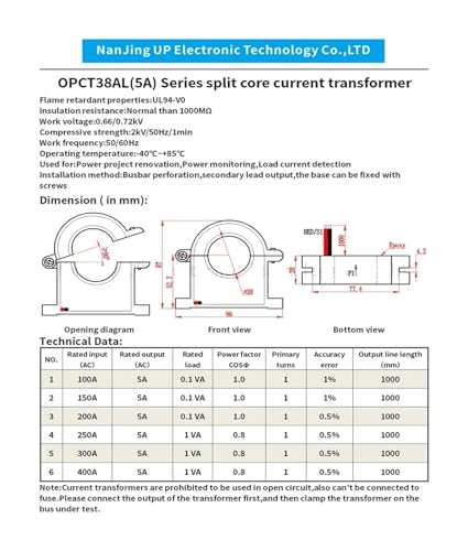 Transformador de corriente modular OPCT38AL 400A/5A con sistema de núcleo partido 5