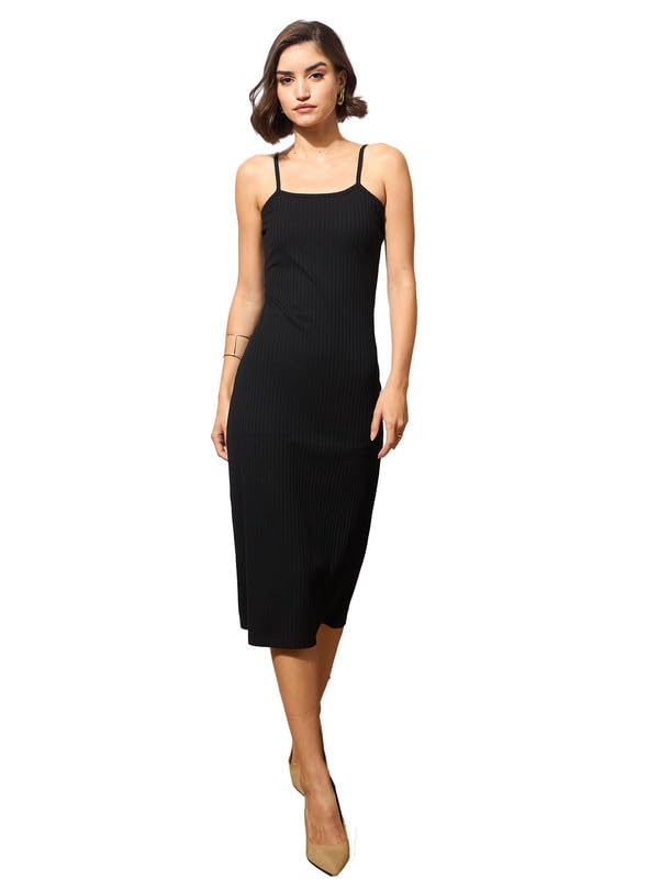 Image of barcino Black Rib Strappy Slip-on Dress