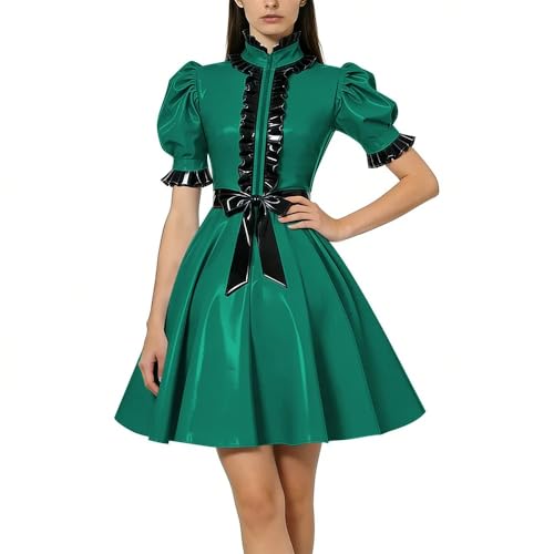 Robe de soirée à manches bouffantes en PVC brillant Lolita sexy