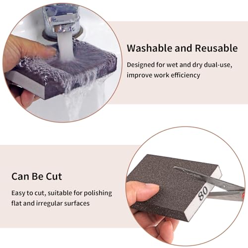 Image of 8 Pack Sanding Sponge Block, Wet Dry Sandpaper Sand Paper for Drywall Wood | 80 Grit, Washable & Reusable for Wall Metal Glasses Furniture