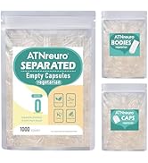 ATNreuro Vegan Separated Empty Capsules Size 0 (1000 Count), HPMC Pill Capsules Empty for DIY Sup...