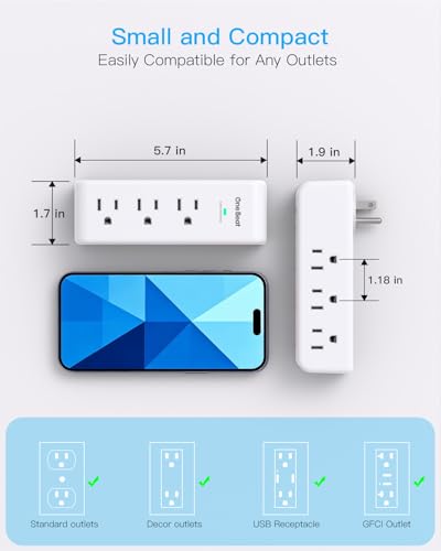 Image of 2 Pack Surge Protector Outlet Extender, 9 AC Multi Outlet Wall Plug with Rotating Plug, 1800J Wall Charger, 3-Sided Power Strip Electrical Plug Adapter Outlet Splitter for Home Office Dorm,White