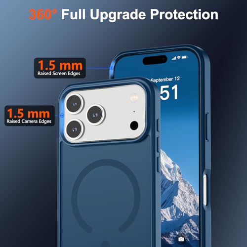 Image of SUPFINE Magnetic for iPhone 17 Pro Max Case (Compatible with MagSafe)(Military Grade Drop Protection) Translucent Matte Shockproof with Anti-Fingerprint Phone Cover 2025,Deep Blue