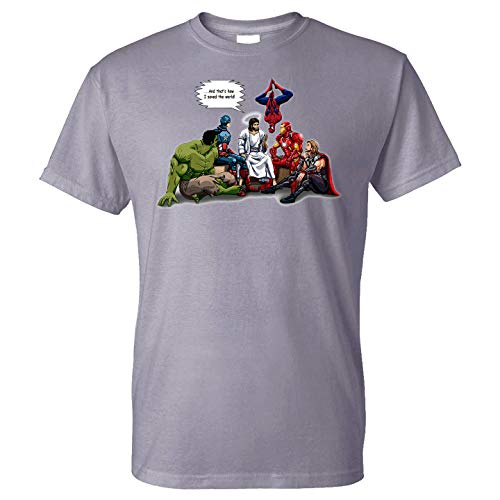 Five Up Tees Jesus Superheroes and That's How I Saved The World Men's T-Shirt A - (S, Grey)