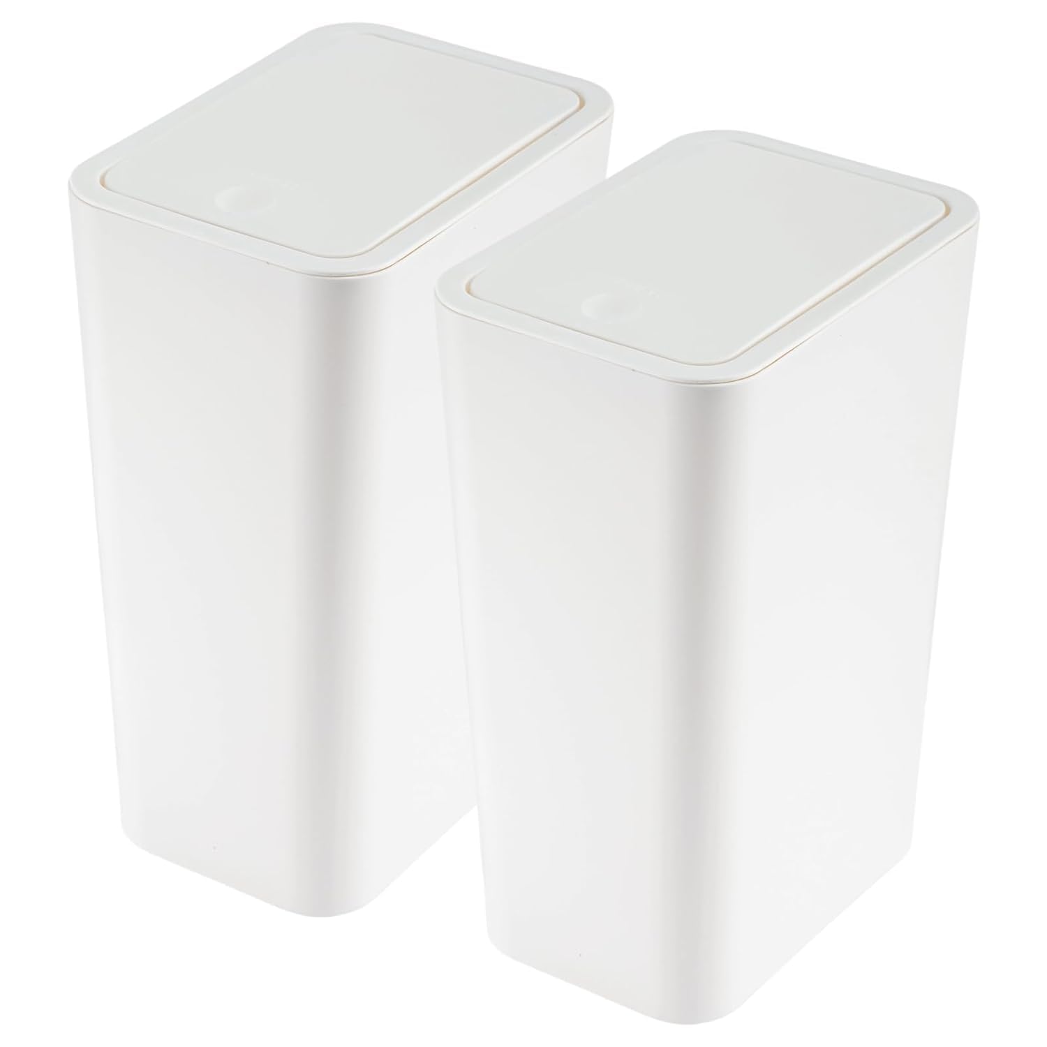 Minifactory Modern Slimline Trash Bin Duo - 10L Each, Soft-Close Lid with Button-Open Mechanism, Great for Bathrooms, Kitchens & Bedrooms, Minimalist White Design (Set of 2)