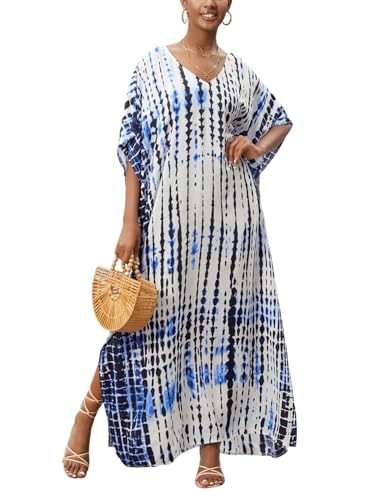 IMAGEKOPE Kaftan Dresses for Women Plus Size Bathing Suit Cover up Vneck Batwing Dress Loose fit Moroccan Caftan mumu Dresses