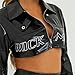 HeiBai Xiong Women's Leather Moto Jacket Goth Biker Crop Jacket Punk Cropped Jacket Coat Y2K E-girl Turn Down Neck