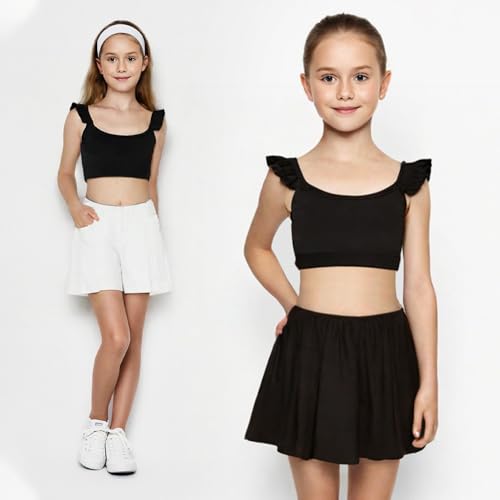 ZukoCert Girls Training Bra Cute Ruffle Sports Bra for Kids, Athletic Dance Tops, Yoga Crop Tops, Tank Top(Age 4-10Y)2
