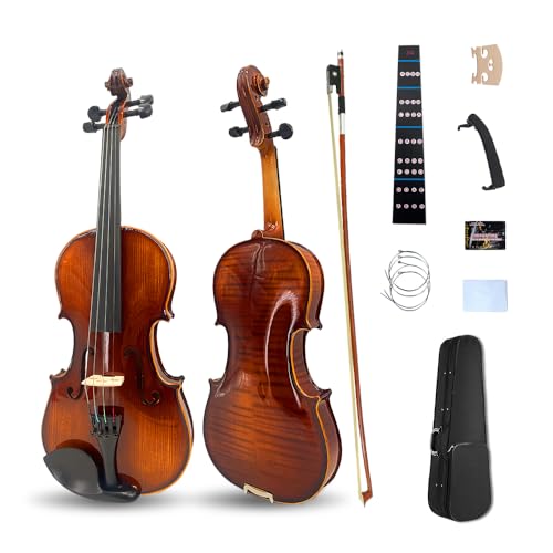 Vetimobato Violin 3/4 Full Size Set Violin for Beginners & Adults & Student & Kids Fiddle Kit with Case, Bow, Rosin, Shoulder Rest,Extra Strings,Bridge, Fingerboard Sticker(3/4 Violin Dark Brown)