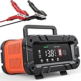 10-Amp Car Battery Charger, 12V/24V Smart Battery Charger Automotive Battery Maintainer with Pulse Repair, Trickle Charger for Car Truck Motorcycle Lawn Mower Boat (red, Black)