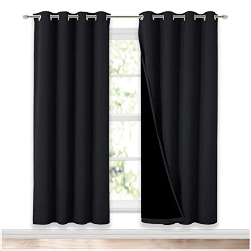 Image of NICETOWN 100% Blackout Window Curtain Panels, Full Light Blocking Drapes with Black Liner for Nursery, 72 inches Drop Thermal Bedroom Drapes and Curtains (Black, 2 Pieces, 52 inches Wide Per Panel)