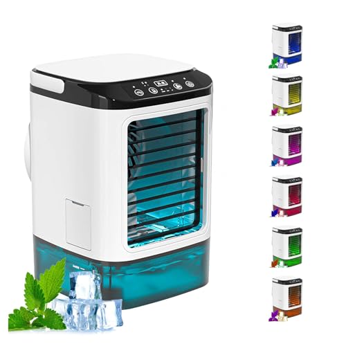 HBDSMLPL con Caja De Hielo Aire Acondicionado Portátil Sin Tubo Exterior, Aire Portatil Acondicionado 3 Velocidades Y LED De 7 Colores Mini Aire Acondicionado