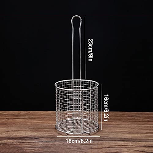 Cestini per friggere per patatine fritte, colini per alimenti, friggitrice, colino per olio, in acciaio inox, rotondo, con manico, per casa, ristorante, hotel