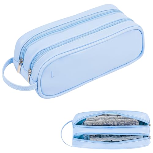 LYKKEKOI Daily Contact Lens Organizer case Portable Storage Case for Disposable Daily Contact Lenses Travel Storage Case with Clearly Labeled R & L Storage up to 60 lenses (Blue)