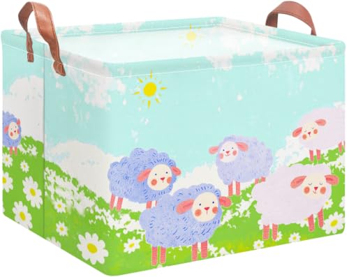 Image of NTAOHAMPER Rectangular Storage Basket Empty,Storage Bin with Handles,Room Decor,Gift Basket,Book Box(Cute Sheep)