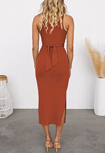 Duigluw Cutout Twist Midi Dress Women Summer Party Cocktail Club Bodycon Tank Dresses Coffee S #TOP3