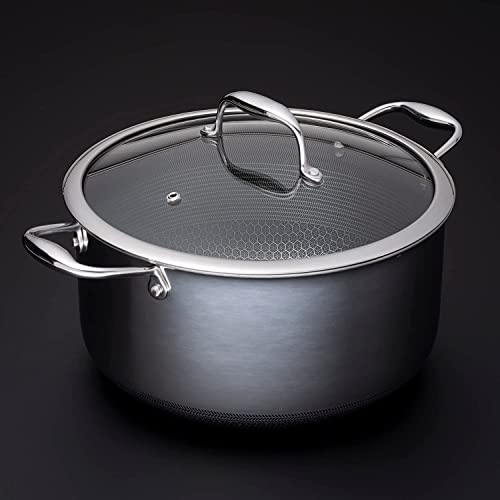 Hexclad 8 Quart Hybrid Stainless Steel Pot Saucepan With Glass Lid, Stay Cool Handles, Non-Stick Surface #TOP1