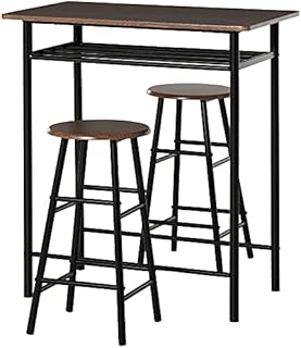 HOMCOM Bar Table Set, Bar Table and Stools Set, Footrest and Storage Shelf, for Kitchen, Dining Room, Pub, Cafe, Black and Oak