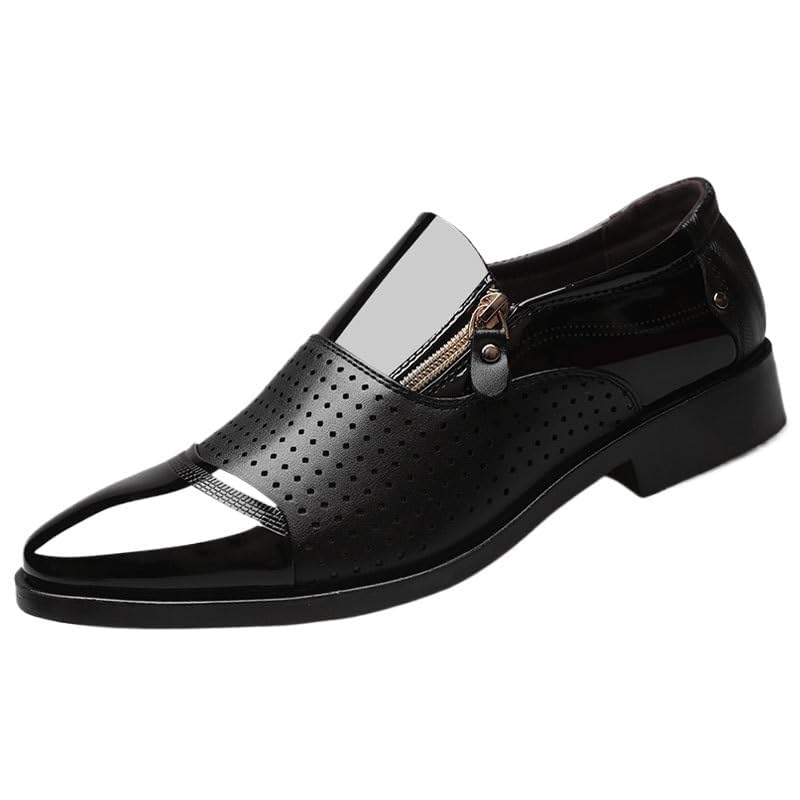YZABEL Men's Patent Leather Slip-On Oxfords Dress Shoes, Summer Breathable Hollow Casual Shoes, Rubber Non-Slip for Daily Commuting Activity