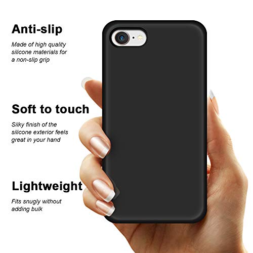 Anuck Iphone Se Case 2022/2020, Iphone 8 Case, Iphone 7 Case, Non-Slip Liquid Silicone Gel Rubber Bumper Phone Case Soft Microfiber Lining Hard Shockproof Protective Cases Cover 4.7", Black #TOP3