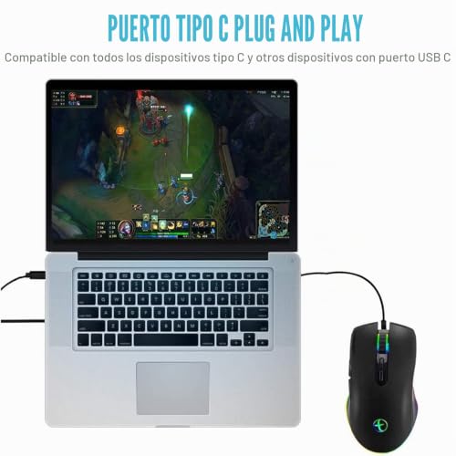 Miniatura 5 de Iulonee Ratón Tipo C, Ratones Tipo Usb C Con Cable Rgb Para Juegos Ergonómico Compatible Con Matebook, Chromebook, Hp Omen, Pc Con Windows Y Más Dispositivos Usb Tipo C Negro
