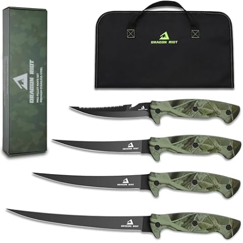 DRAGON RIOT Fish Fillet Boning Knife Set for Meat Cutting, Ultra-Sharp German Stainless-Steel Fishing Knife, Fresh or Saltwater, with A Durable Storage Bag and A Sharpenning Tool Cover