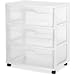 Sterilite 29308001 Wide 3 Drawer Cart, White Frame with Clear Drawers and Black Casters