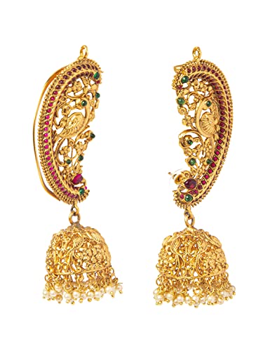 Bodha Traditional Indian Gold Plated Handcrafted Antique Peacock Jewellery Ear Cuff Jhumka Earring For Women (SJ_1897)3