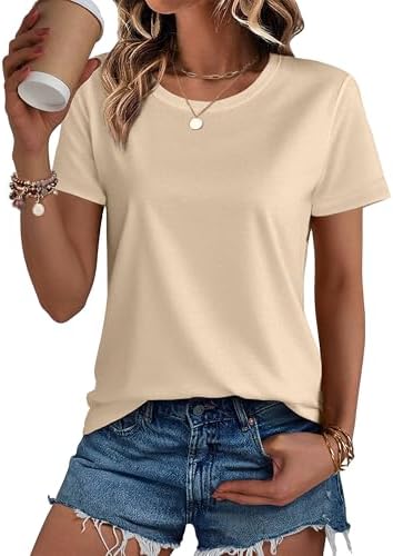 SMENG Women's Cotton Crewneck T-Shirts Short Sleeve Basic Solid C...