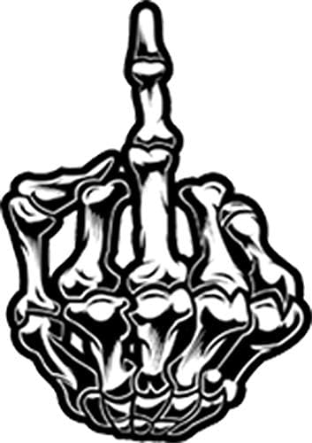 Divine Designs Aggressive Middle Finger Skeleton Hand Cartoon Vinyl Decal Sticker (4" Tall)
