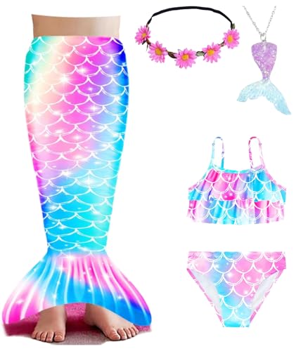Girls Mermaid Bathing Suits Swimsuits Bikini with Cover Up Skirt,Mermaid Swimming Bikini Suit Girls Birthday Gift 3-12 Years (US, Age, 7 Years, 8 Years, GB94PP)