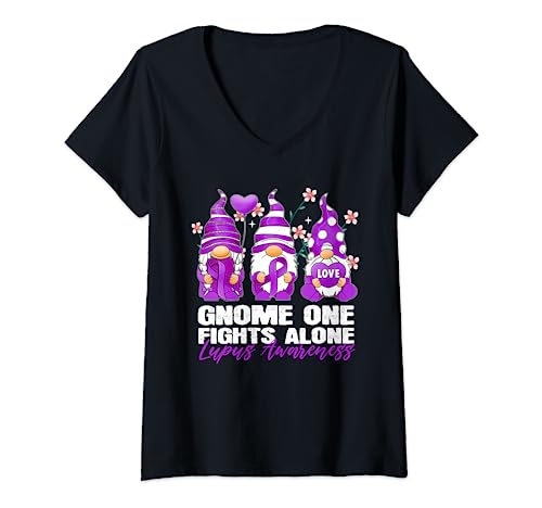 Femme Gnome One Fight Alone Ruban de sensibilisation au lupus T-Shirt avec Col en V