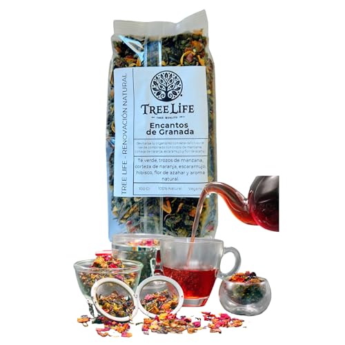 Té Verde Revitalizante con Manzana,Naranja y Hibisco -Encantos de Granada Renovación Natural con Energía Matutina 100% Natural (100g Hojas Sueltas)