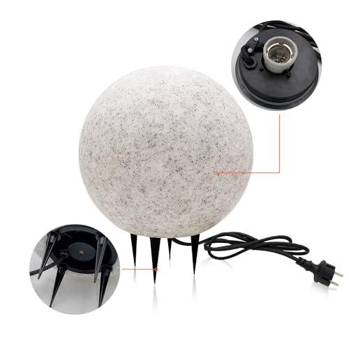 Lampa ogrodowa imitacja kamienia kula świetlna zewnętrzna IP65 lampa ogrodowa zewnętrzna, kabel IP65 2m dekoracja ogrodowa, oświetlenie ogrodowe z zasilaniem (ø28 cm M)