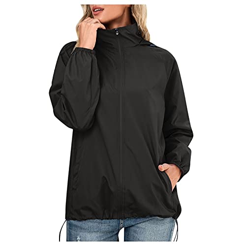 LCpddajlspig Veste de pluie légère pour femme - Imperméable avec capuche - Élégante - Veste de cyclisme - Coupe-vent - Longue et respirante, Noir , XL Cover