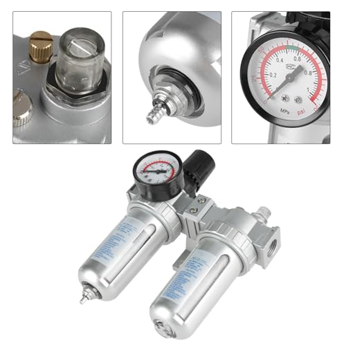 Telituny Druckminderer Druckluft, 1/2 Zoll Öl Wasser Regulator mit Manometer, Aluminiumlegierung Luftfilterregler Pneumatischer Druckluftfilterregler, für Druckluftkompressor