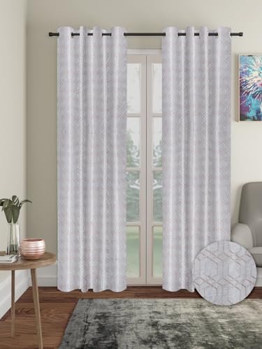 Image of Cortina Striped Light-Filtering Polyester Curtains 9 feet Long Set of 2 for Long Door [ Opacity: 50-60%, Color: Grey, Knitting Foil Curtains -160 GSM ]